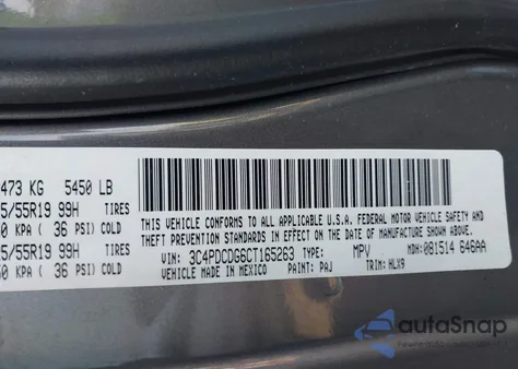 2012 Dodge Journey Crew from USA, damaged, VIN 3C4PDCDG6CT165263